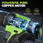 WORKBLESS 21V Power Drill Set, Cordless Drill with 2 Batteries and Charger, 3/8'' Keyless Chuck, Variable Speed, 18+1 Torque Setting and 28pcs Bits Tool Set(Green)