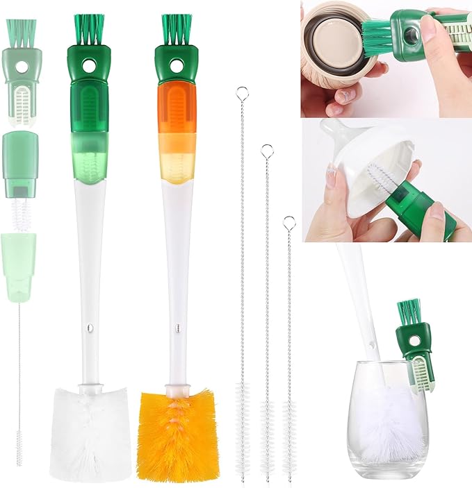 OUTXE 5 Pack Bottle Brush Set, 5-in-1 Multifunctional Water Bottle Cleaning Brush 2 Pack, with Nipple Brush, Detail Brush for Cup Lid Gap, 12" 10" 8" Straw Brush for Stanley Yeti