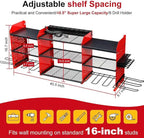 3 layers power tool organizer Loads 150lbs with 10 Cordless Drill Holder and 8 Outlet Power Strip,it’s good choice for husband birthday gift,red