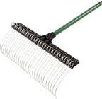 THE GROUNDSKEEPER II Green Rake 55-inch Lightweight Fiberglass Handle, 21-inch Head, Durable Steel Tines for Gardening, De-Thatching or Professional Landscaping
