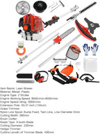 2025 New Gas Weed Wacker - 52cc 2-Stroke 5 in 1 Multi-Functional Lawn Mower Hedge Trimmer Pruners Gas Powered Brush Cutter, Handheld Weed Eater for Garden and Yard Lawn (Red)