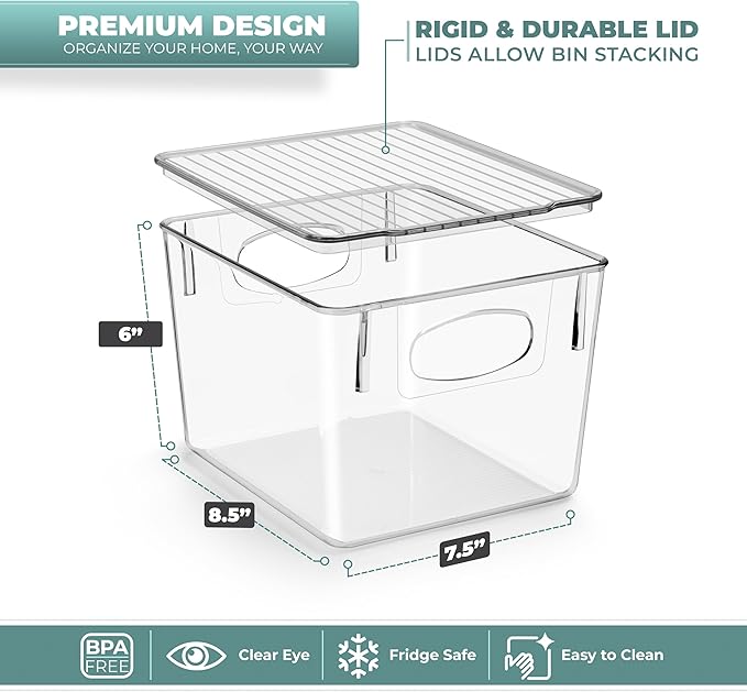 Sorbus Medium Plastic Storage Bins with Lids (8 Pack) – Clear Bins for Kitchen, Pantry, Fridge, Cabinet, and Refrigerator Organization – Stackable Storage Containers