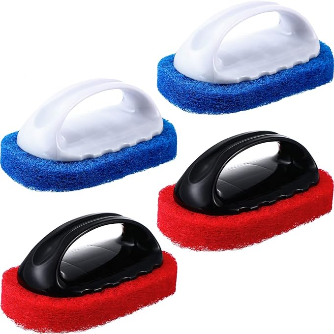 BBTO 4 Pack Teak Brush Cleaner with Handle Teak Cleaning Brush Cleaning Scrub Scouring Pads Scrubbers for Simple Easy Polishing Refinishing Clean up Boat Accessories