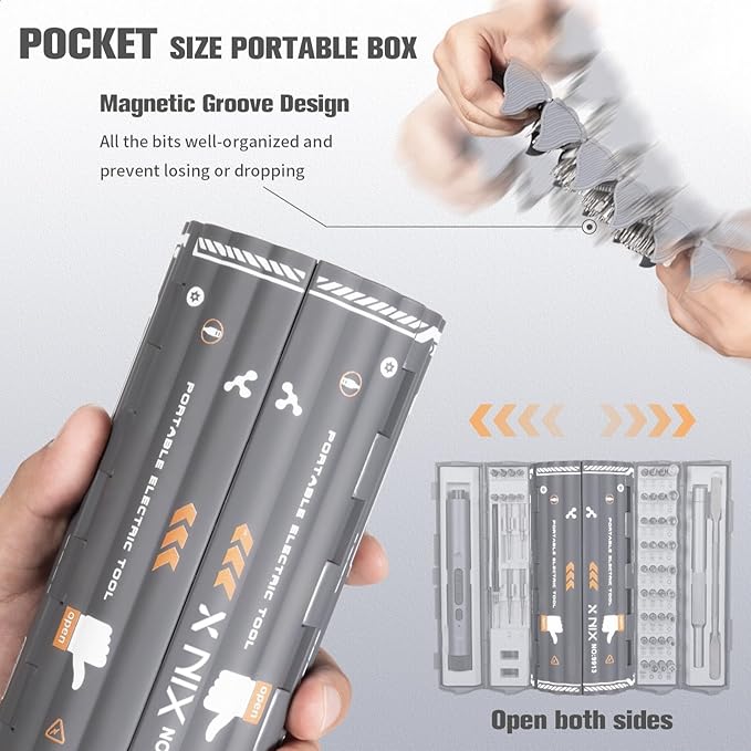 Xnix Electric Precision Screwdriver Set, 127-in-1 Magnetic Bits, Rechargeable USB-C, LED Light, Manual & Electric Modes, Cordless Portable Repair Tools Kit for Electronics, Phones, Laptops