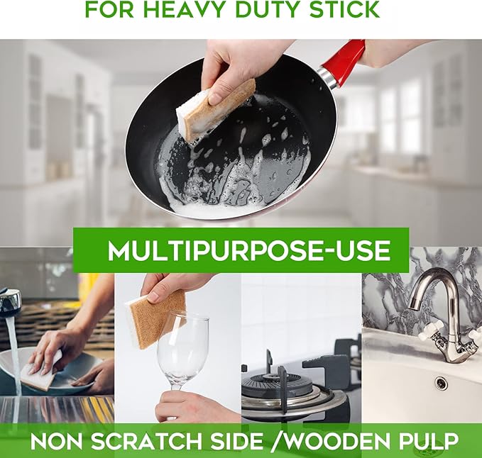 Biodegradable Natural Kitchen Sponge，Eco Friendly Sponges for Dishes,Compostable Cellulose Sponge with Natural Plant Based Coconut Walnut Sustainable Scrubber Sponge Pack of 12