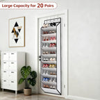 KEEPJOY 10 Tiers White Over Door Shoe Organizer Storage, Hanging Shoe Holder for Door with Large Deep Pockets, Fit 20-30 Pairs Shoe Rack for Sneakers, Boots (White)