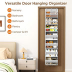 Over The Door Organizer, 7 Tier Door Hanging Organizers with 7 Large Pockets 12 Side Pockets, Behind Door Storage Hanging Shelves for Closet Bathroom Bedroom Nursery