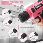Hi-Spec 110pc Pink 8V USB Electric Power Cordless Womens Drill Driver Set. Drill Bits, Sockets and Screwdriver Bit Set Accessories In a Portable Toolbox Case for Ladies