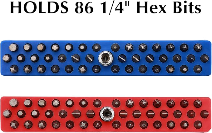 EMENTOL 2PCS 1/4" Magnetic Bits Holder Set - Red and Blue, 86PCS Hole, Bit Organizer with Strong Magnetic, Magnetic Bits Organizer, 2 Pieces