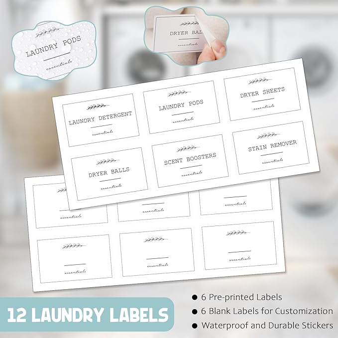 4 Pack Laundry Pods Containers & Plastic Powder Detergent Holder Set, Laundry Room Organization and Storage, Clear Organizer Jars with Lids, Scoops & Labels for Scent Beads, Dryer Balls, Lint