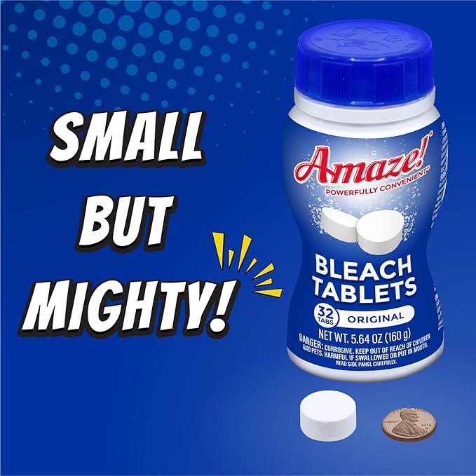 AMAZE Ultra Concentrated Bleach Tablets [32 tablets] - Lavender Scent - for Laundry, Toilet, and Multipurpose Home Cleaning. No Splash Liquid Bleach Alternative