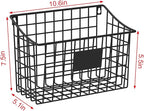 Wall Mounted Bin Basket with 5 Hooks 3 Label Plate Adhesive-3 Pack, Cabinet Hanging Metal Wire Basket,Rustic Farmhouse Decor, Storage Organization Shelf for Pantry Kitchen Bathroom 10.6*7.5*5.1inch