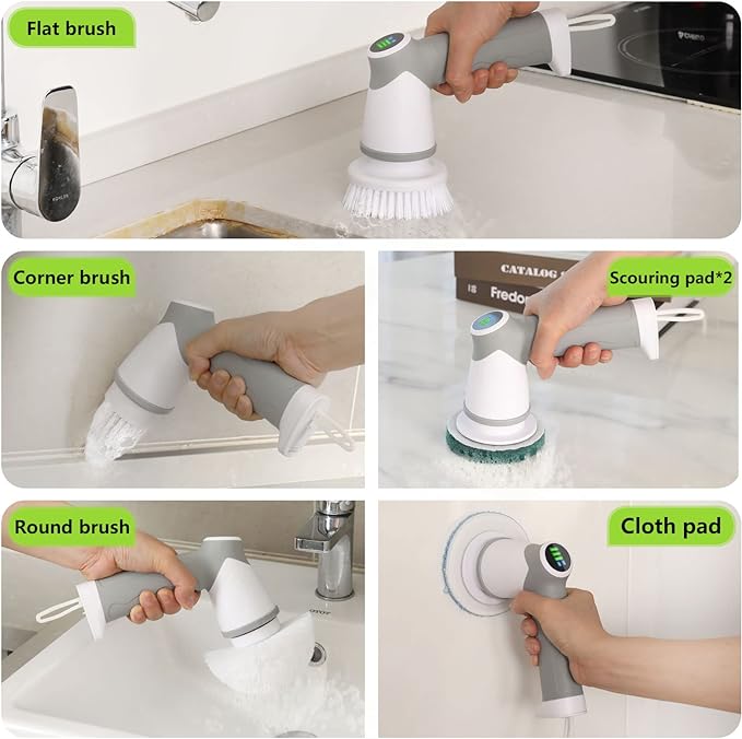 DAESUNG Electric Spin Scrubber, New Electric Bathroom Brush with 6 Replaceable Heads, Power Scrubber with LED Display, Electric Scrubbers for Cleaning Shower, Tile, Grout, Sink