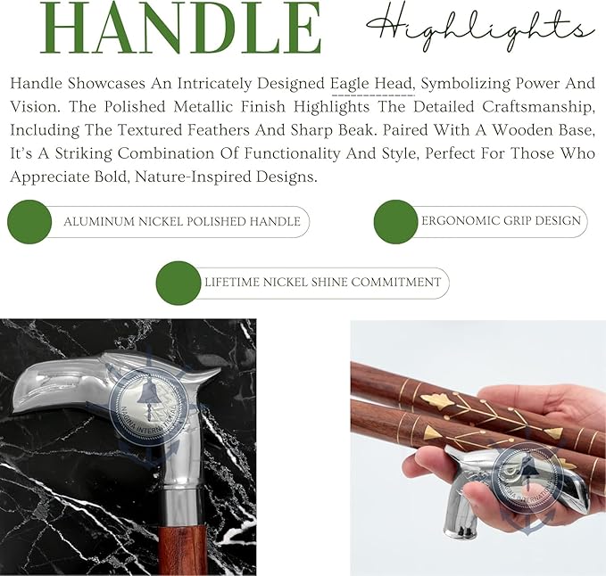 Deluxe Walking Sticks | Rosewood Crafted Cane with Solid Brass Chrome Decorative Bars | Nagina International