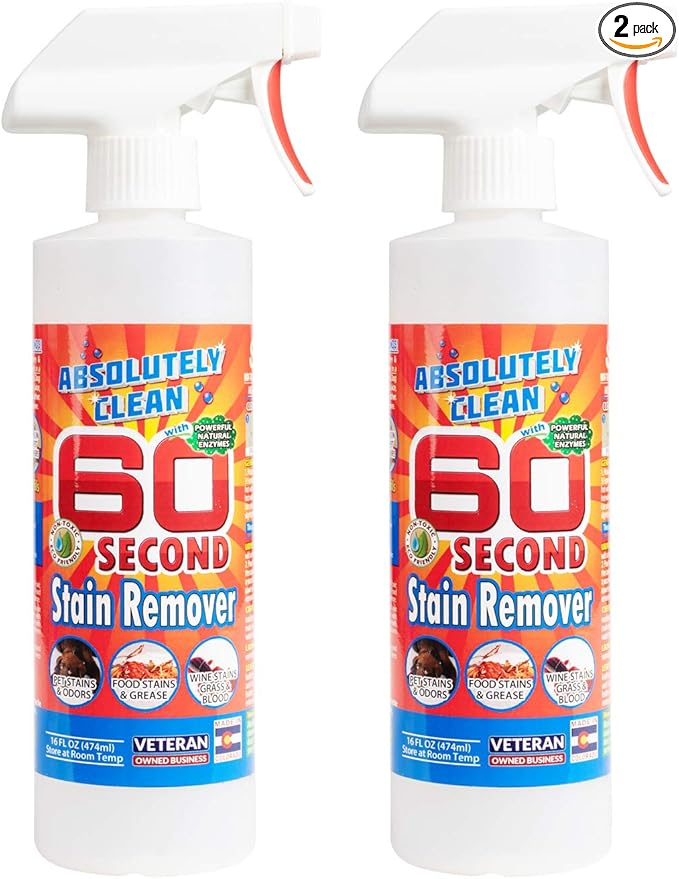 Amazing 60 Second Stain Remover - Commercial Strength - Powerful, Natural Enzymes Remove Food, Grease, Pet Stains & More - Non-Toxic/Eco Friendly - USA Made (16oz Spray Bottle 2-Pack -Save 25%)