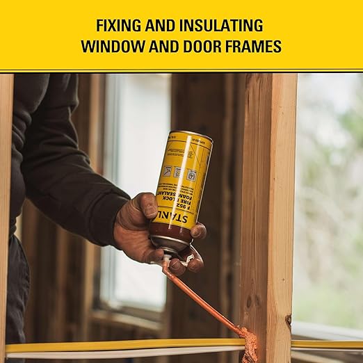 Stanley F952 Fire Block Spray Foam – (2x12oz) Fire Rated Expanding Polyurethane Foam Sealant for Gap Filling & Sealing on Doors, Windows, Walls, Pipes & Joints – Indoor/Outdoor Straw Use | 2 Pack