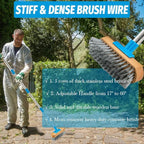 YONILL Stainless Steel Deck Scrub Brush with Long Handle - 60" Heavy Duty Floor Scrubber Brush with Pole, Moss Remover Wire Cleaning Brushes for Rough Surface, Concrete Floor, Patio, Garden, Garage