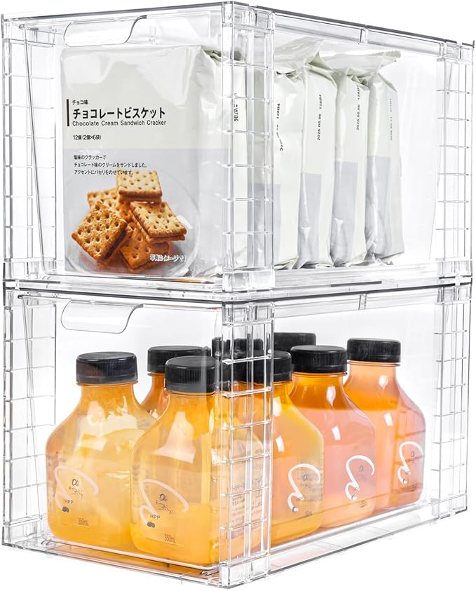 2Pack Large Stackable Storage Drawers,Clear Acrylic Organizers with Handle,Easily Assemble for Kitchen Undersink,Bathroom,Cabinet,Makeup,Closet,Medicine,Pantry Organization Bins