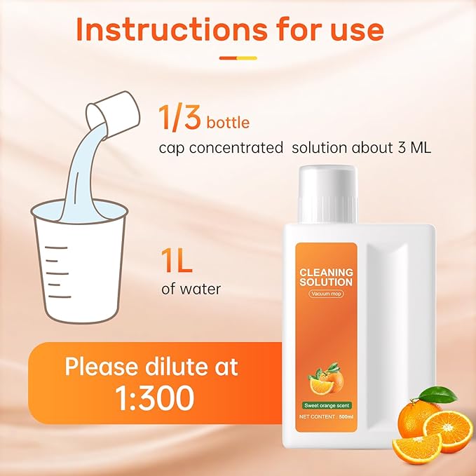 Orange Floor Cleaning Solution Compatible with Dreame Wet & Dry Vacuum and Robot, Residue & Streak Free,Suitable for All Robot Vacuum Cleaners and Wireless Wet Dry Dual-Use Vacuum Cleaners
