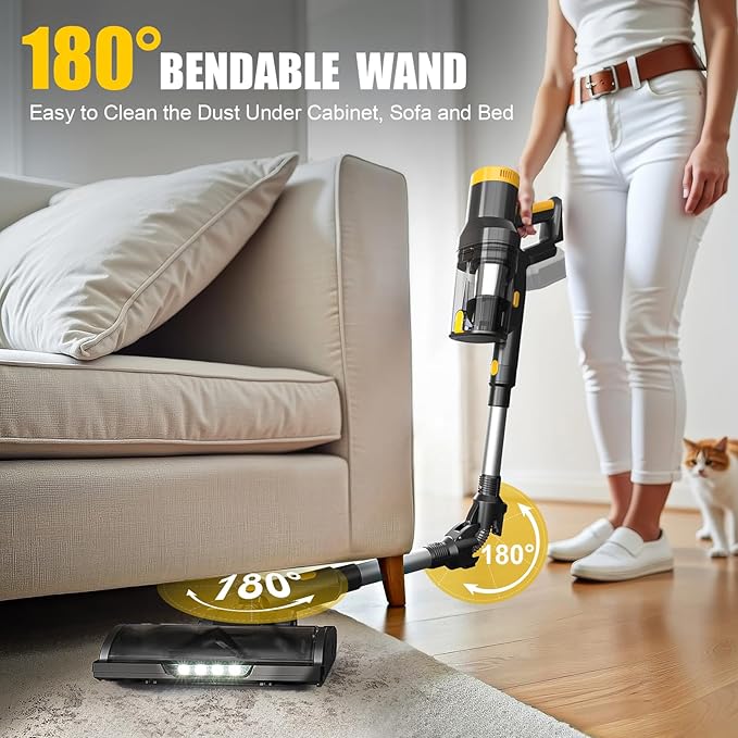 Cordless Vacuum Cleaner Compatible with DeWALT 20v Battery, 6 in 1 Stick Self-Standing Vacuum Cleaners 350W 40Kpa 3 Suction,180° Foldable Rod Lightweight Handheld Vacuum Hardwood Floor Pet(No Battery