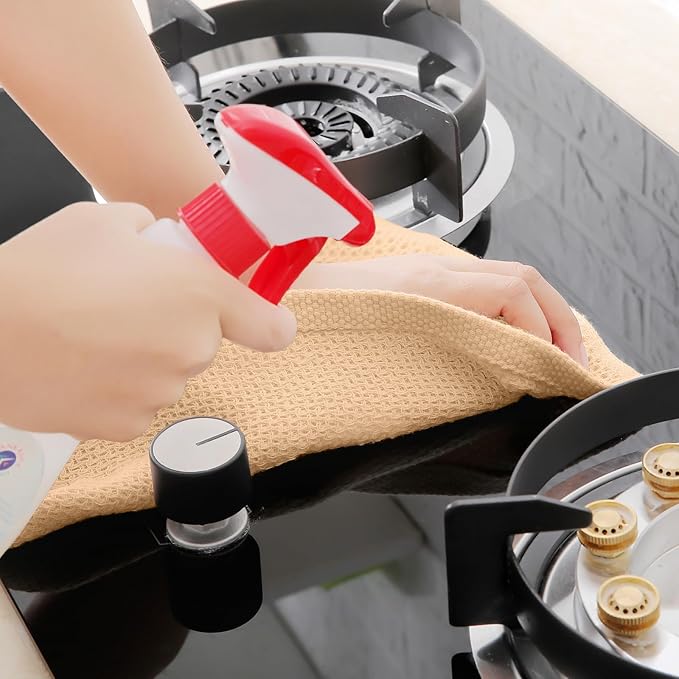 Homaxy 100% Cotton Waffle Weave Kitchen Dish Towels, Ultra Soft Absorbent Quick Drying Cleaning Towel, 13 x 28 Inches, 4-Pack, Apricot