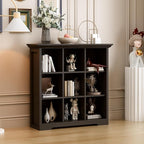 Cube Storage Bookcase with Base - Wooden 3 Tiers Floor Standing Open Shelf Cabinet for Home and Office, 9-Cube Lattice Bookshelf, Black