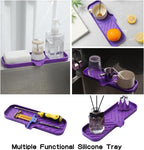 Silicone Bathroom Soap Dishes with Drain Spout-Bathroom and Kitchen Sink Organizer,Sponge Holder,Dish Soap Tray,Perfect for Dispenser,Scrubber,Bottle,Cup on Sink or Counter-Purple 12"×4"