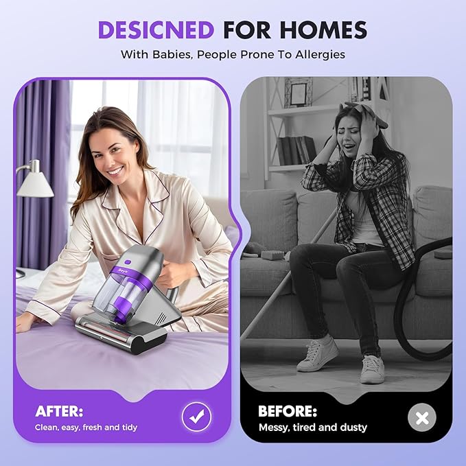 Bed Vacuum Cleaner, Mattress Vacuum Cleaner with UV & Ultrasonic, 16Kpa Suction Handheld Bed Vacuums with High Heating Tech, Effectively Clean Up Bed, Sofas, Pillows, Carpets, 500W(Corded)
