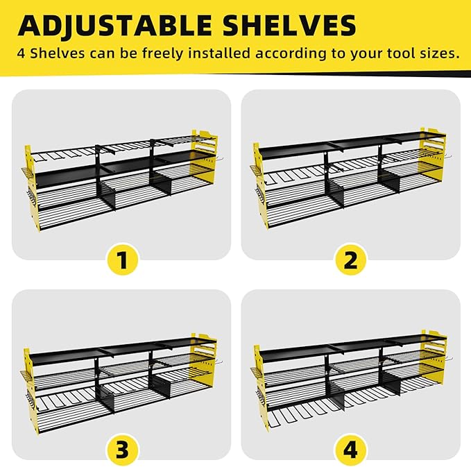 Power Tool Organizer Wall Mount with 12-Drill Holders-800Lbs Load Heavy Duty Metal 4-Layers Garage Storage and Organization with Side-Plates Adjustable Battery Tools Rack Utility Racks Gifts for Men