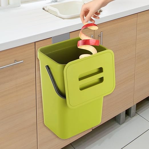 Kitchen Compost Bin, 3 Gallon Countertop Compost Bin with Lid, 12L Small Food Waste Bin for Kitchen, Wall Mount or Under Sink Compost Bucket, RV Trash Can - Green