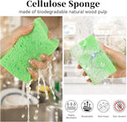 6 Pcs Kitchen Sponges for Dishes Cleaning, Non Scratch for Non Stick Cookware, Compressed Natural Cellulose Sponges, Dish Washing Scrubbers, Scrubbing Pads for Household, Bathroom (Green)