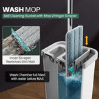 JOYMOOP Mop and Bucket Set with Floor Cleaner Pods,Flat Mop and Bucket System with 3 Reusable Microfiber Mop Pads,Freesia Scent Mop Soap Pack of 15 for Floor Cleaning