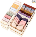 Criusia Underwear Sock Drawer Organizer Dividers 8 Set, Foldable Dresser Closet Organizers and Storage Bins for Baby Clothing, Sock, Underwear, Bra, Ties, Scarf (Beige)