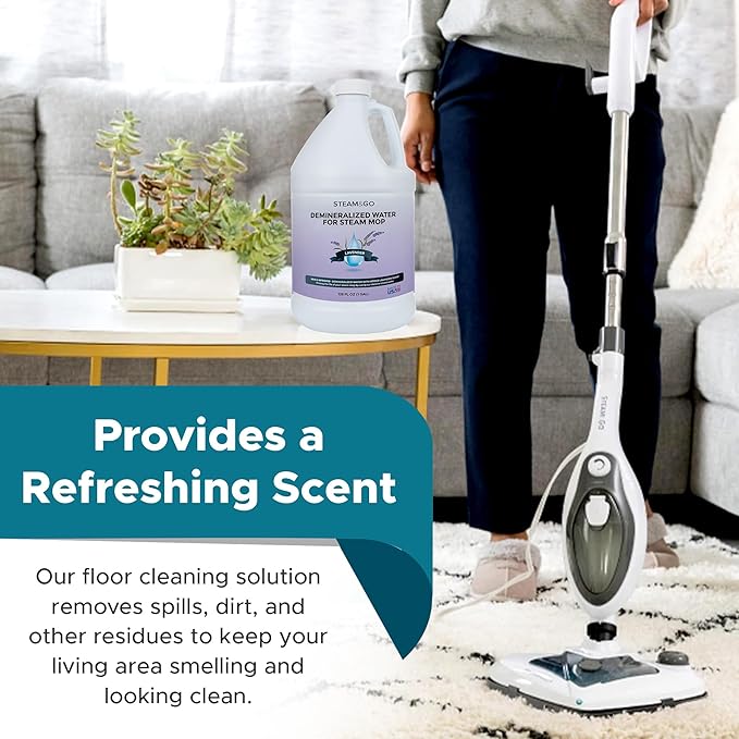 Steam & Go Demineralized Water for Steam Cleaner - PVC-Free Floor Cleaning Solution Compatible for All Steam Mops - Multi-Surface Cleaner for Home Surfaces - Lavender Scent, 128 Fl oz