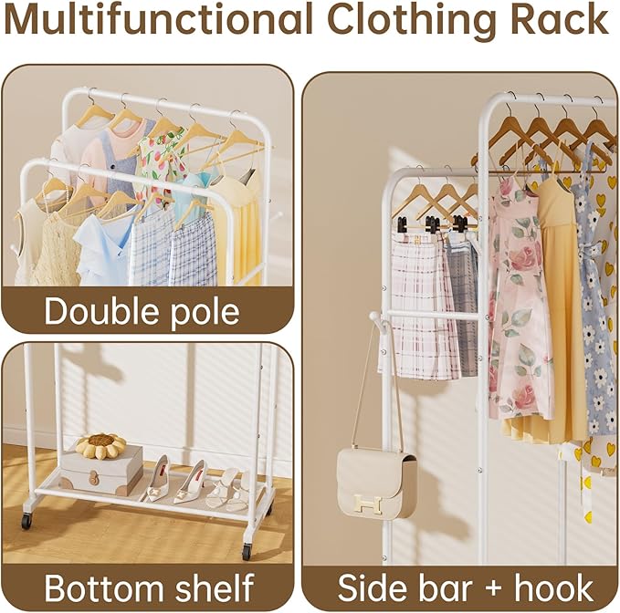 Golpart Clothes Garment Coat Rack Drying Clothing Racks Metal Freestanding for Hanging Clothes Portable Closet for Laundry Bedroom White