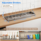 Mustorn 2 Pack Pots and Pans Organizer Under Cabinet, 22" Expandable Food Storage Container Lid Organizers with 9 Adjustable Dividers Pot and Pan Lid Holders Rack Inside Cabinet/Countertop(Gray)