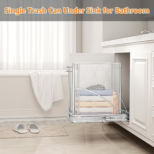 ANASTA Cabinet Trash Can Pull Out Kit, Heavy Duty Under Sink Garbage Can Pull Out Track + 7 Gal Bin, Under Cabinet Slide Out Organizer, Trash Can Drawer Slide for Counter, Botes de Basura para Cocina
