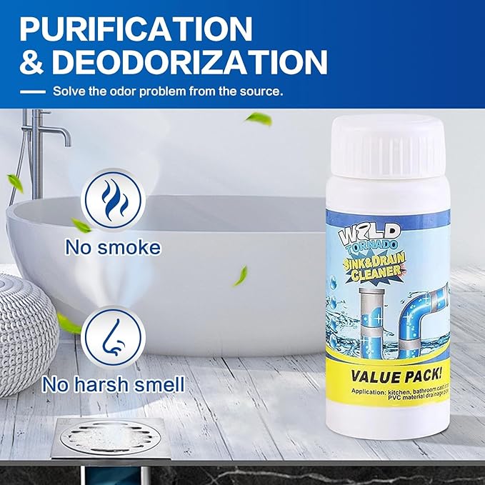 Wild Tornado Pipe Dredge, Powerful Sink and Drain Cleaner, Drain Cleaner Powder, Quick Sink Unblocker for Kitchen Toilet Pipes (2pcs)