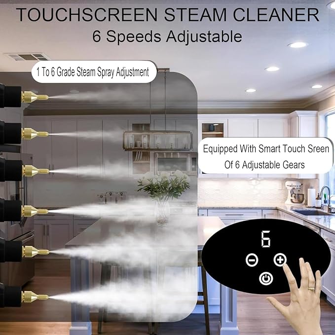 Touchscreen Steam Cleaner 1100ML 2500W High Temperature Pressure Handheld Steam Cleaning Machine with Brush Heads and Gloves 7 in 1 for Car Floor Kitchen Bathroom Window Furniture (Green)