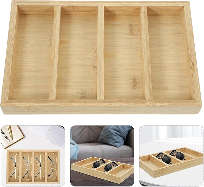 MAGICLULU Sunglasses Organizer Tray 4-Grid Glasses Display Stand Wear-Resistant Storage for Eyewear Home Closet Organization