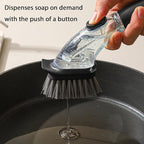 Soap Dispensing Dish Brush with Handle, Kitchen Scrub Brush for Dishes Pots Pans Sink Cleaning (Black)