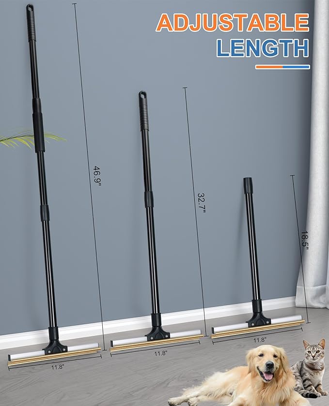 Carpet Rake for Pet Hair Removal, Reusable Dog Hair Remover with 47" Handle, Pet Hair Removal Tool with Innovative Metal Edge Design for Carpets, Rugs, Stairs, Pet Tower & Hard-to-Reach Places