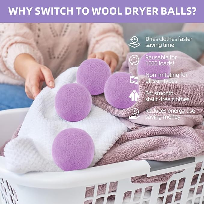Wool Dryer Balls Handmade Purple XL Pack of 3,Organic Laundry Dryer Balls,100% New Zealand Wool Natural Fabric Softener,Reusable 1000 Loads,Wrinkles Free, Shorten Drying Time,Baby Safe.