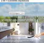 16.7“- 59.5" Long Handle Window Squeegee with Extension Pole, 12.4" Wide Metal Shower Squeegee for Glass Doors, 2-in-1 Squeegee for Home Window Cleaning, Tile Wall, Car (Gold)