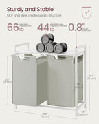VASAGLE Laundry Hamper, Laundry Basket, Laundry Sorter with 2 Pull-Out and Removable Bags, Shelf, Metal Frame, 2 x 12.1 Gallons (46 L), 28.8 x 13 x 28.4 Inches, Cream White and Cloud White UBLH201W01