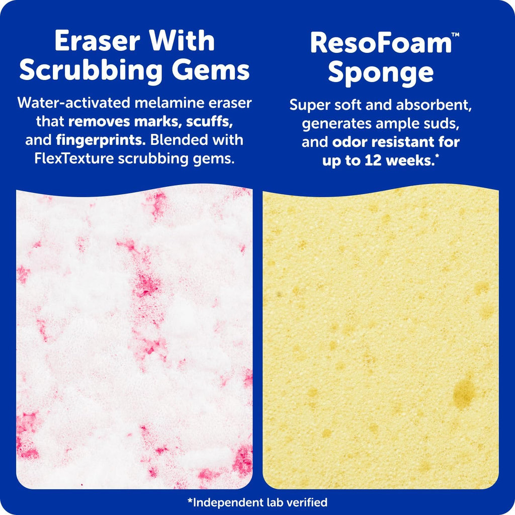 Scrub Daddy Eraser Mommy Sponges 45x - Water-Activated Cleaning Sponge with FlexTexture Scrubbing Gems - 3-in-1 Erase, Scrub, Wipe Tool for Walls, Doors, Baseboards, Hard Surfaces (6 Count)