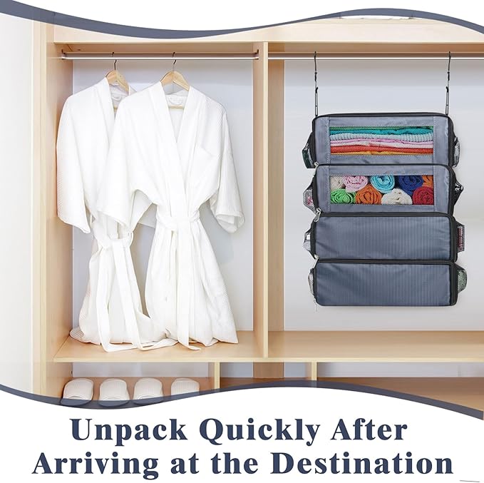 Suitcase Organizer, Carry-On Closet Luggage Organizer Accessories - Foldable, Hangable Portable Hanging Travel Shelves with Shoulder Strap - Medium, Gray