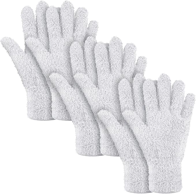 Patelai 3 Pairs Microfiber Plant Dusting Gloves Leaf Cleaning Gloves for Indoor Plants, Blinds, Furniture, House (White,Large)