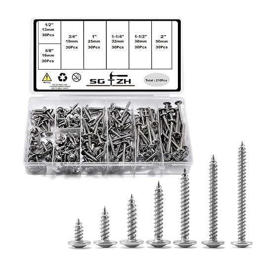 #8 Screws Assortment Set 210Pcs 410 Stainless Steel Standard Thread Truss Head Fast Self Tapping Wood Screw by SG TZH