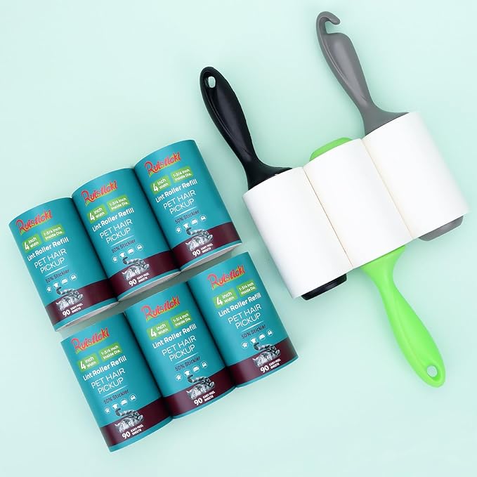 4 inch Lint Roller Refills Only for Scotch Brite Lint Roller Pet Hair Pickup Extra Sticky 90 Sheets per Refill 6 Pack - 540 Easy-Tear Adhesive Sheets Total (Inside Dia. 1 3/4 inch)